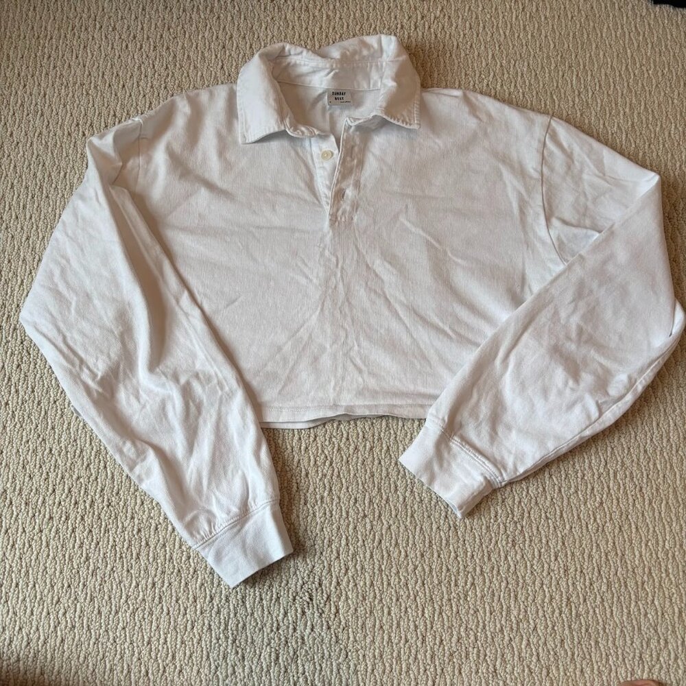 Baggy Cropped Colar White Longsleeve from Aritzia
